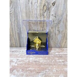 New Elgin Dog In Doghouse Goldtone Vintage Miniature Quartz Clock In Box Sealed